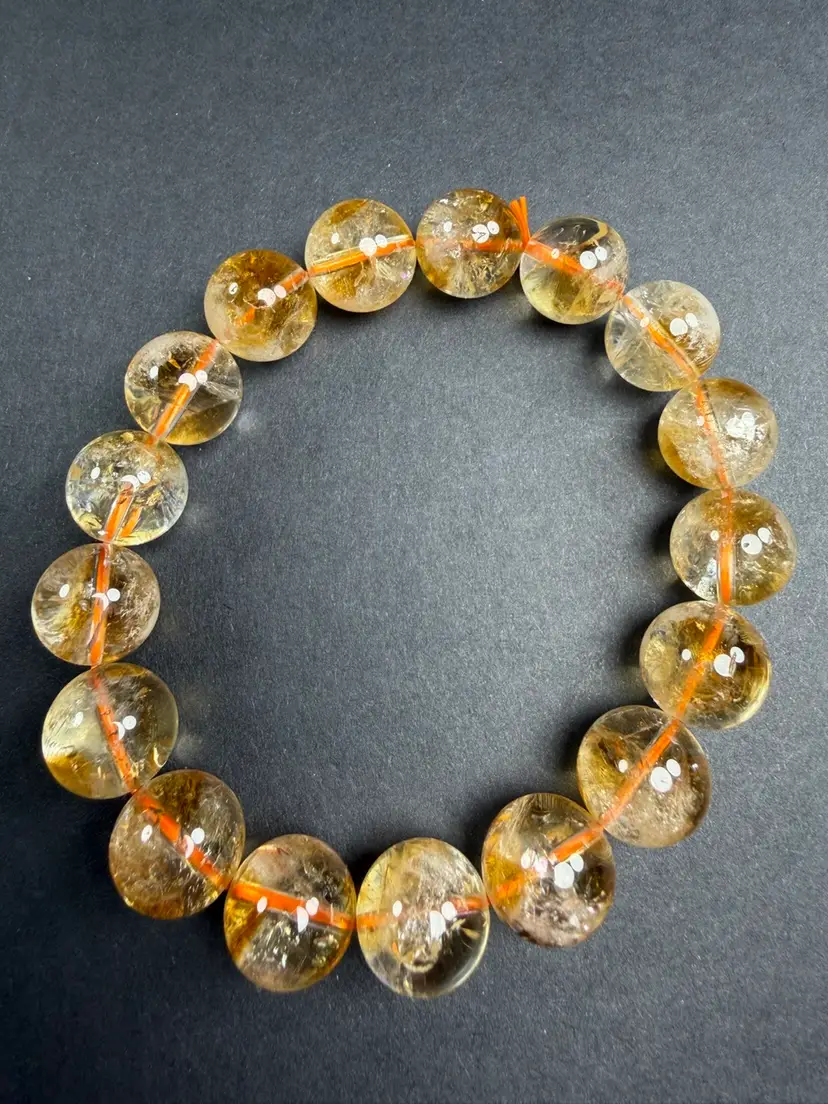 Natural Citrine Stretch Bracelet 12.5mm Beads Stone Crystal 7" Healing