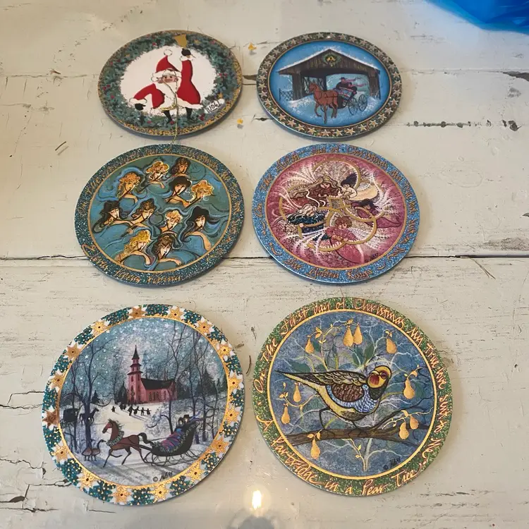 This is an Anna Perenna by P. Buckley Moss Bavarian Porcelain Ornaments Set Of 6