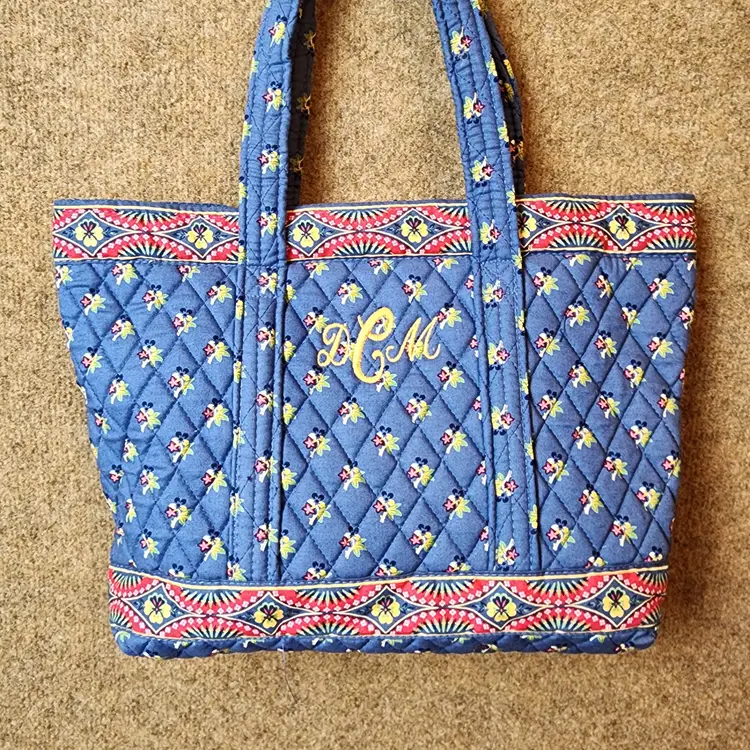 6Pc Vera Bradley Emily Floral Blue Tote Checkbook Glasses Case Wallet Makeup Bag