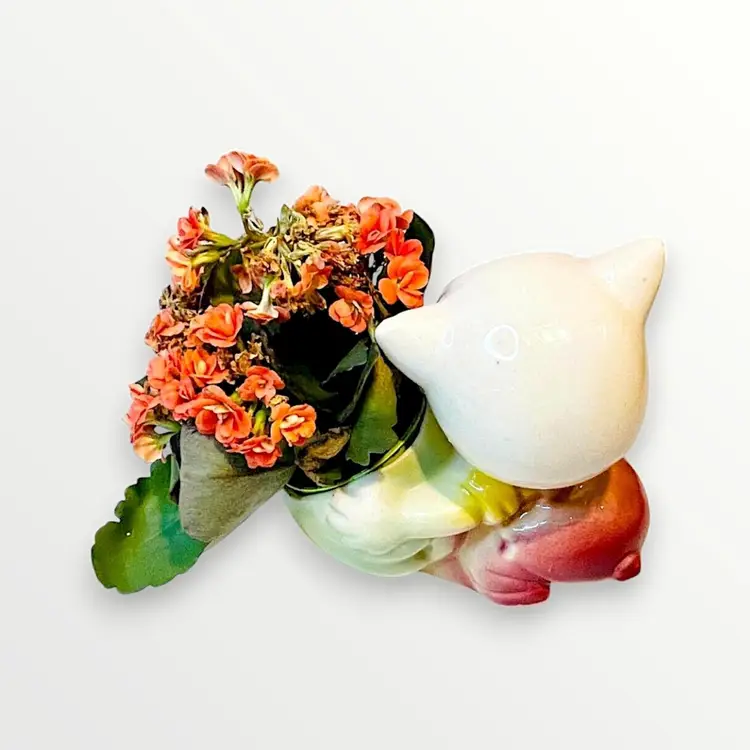 Vintage Ceramic Pottery Planter Succulent Happy Pig Apple 1950s MCM Mid Century