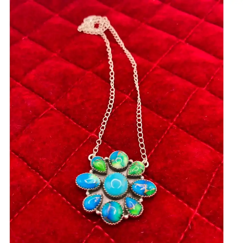18” Oyster Turquoise Sterling Silver Cluster Necklace