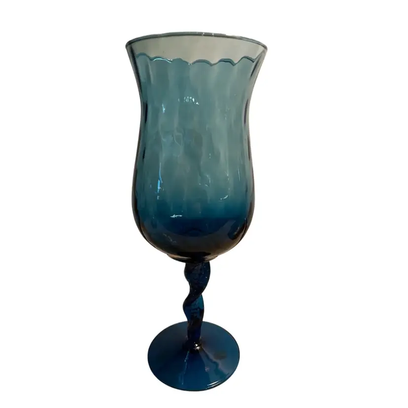 Vintage Empoli Italian Indigo Blue Diamond Optic Goblet Twisted Stem ~ 10.75”