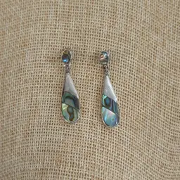 Vintage Abalone Shell Inlay Teardrop Shape 925 Sterling Silver Dangle Earrings