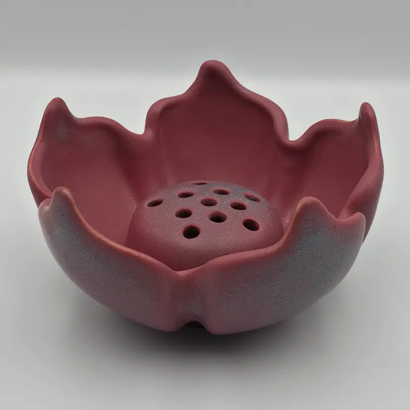 Vintage Van Briggle Art Pottery Bowl Lotus Flower with Flower Frog