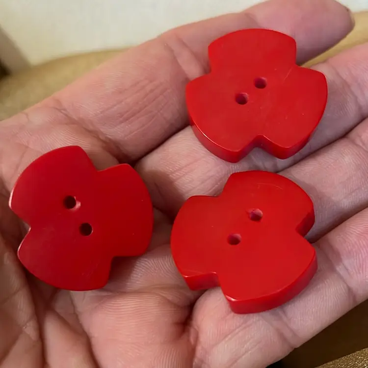 3 Red Vintage Bakelite 3 Petal Buttons Tested