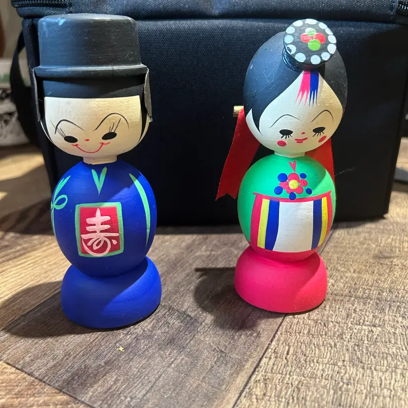 Hand Painted Wooden Guy And Girl Doll