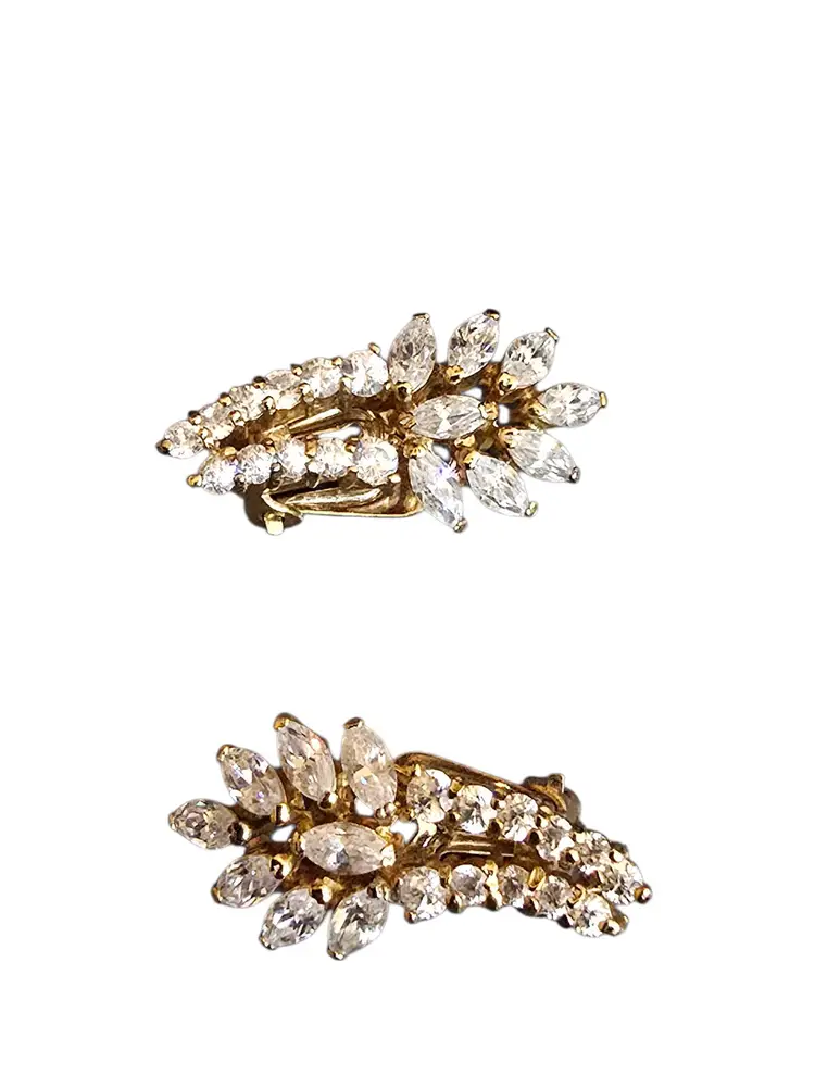 Vintage 925 Sterling CZ Clip Earrings (A9465)