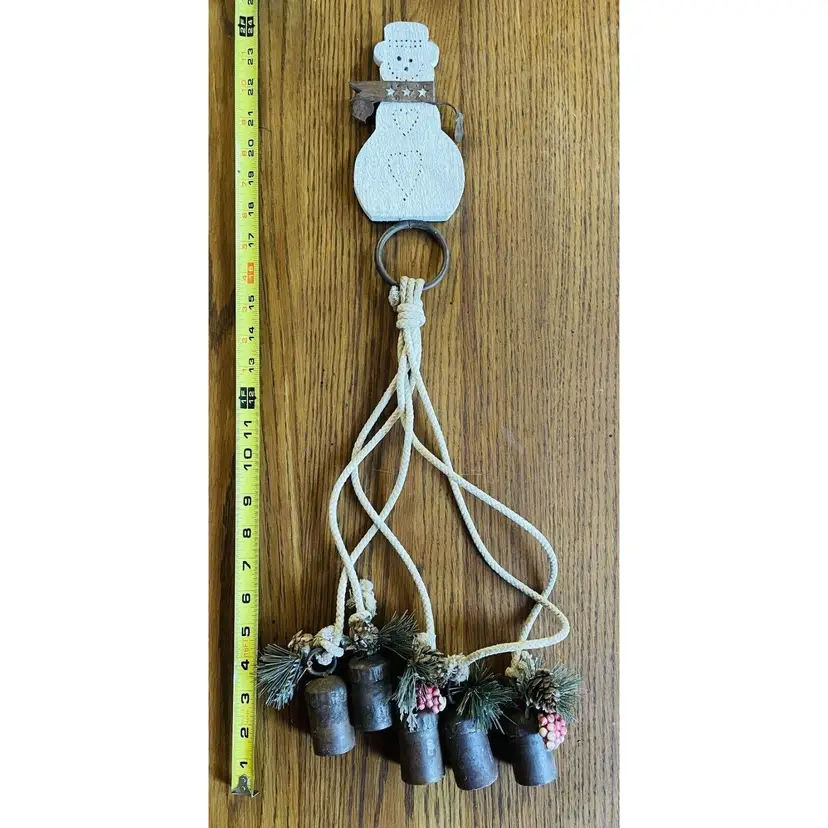 HANGING SNOWMAN RUSTIC BELLS WALLDOOR DECOR Christmas 2 FOOT Hanger Pince Cones