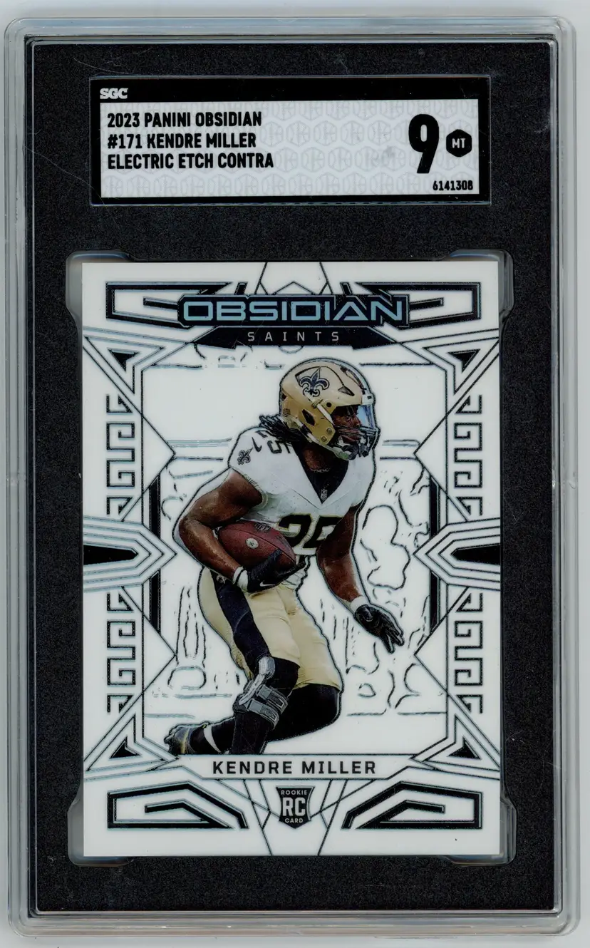 2023 Panini Obsidian KENDRE MILLER RC Rookie Electric Etch Contra #171 SAINTS SGC 9 MT