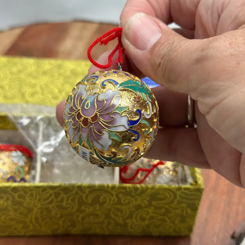 Vintage Lillian Vernon Cloisonne Ball Ornament Set Of 3 New in the Box