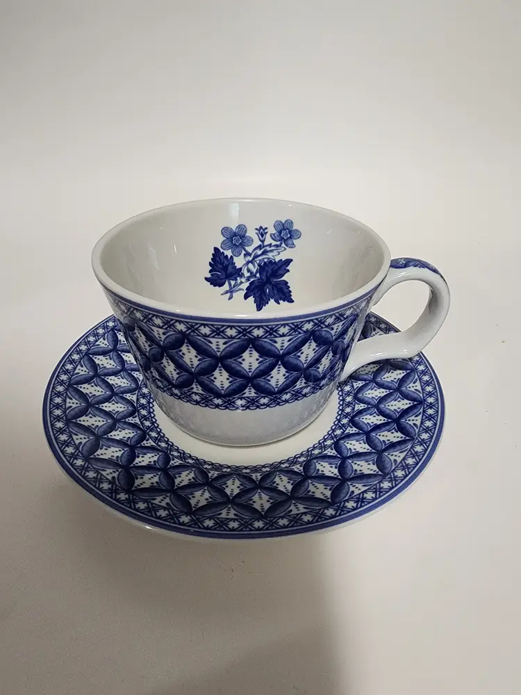 Spode Blue Room Collection Geranium Flat Cup and Saucer Set