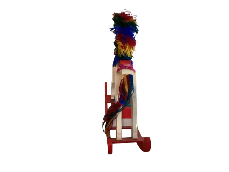 Vintage White Wooden Rocking Horse Rainbow Mane And Tail  Christmas Decor 9x10