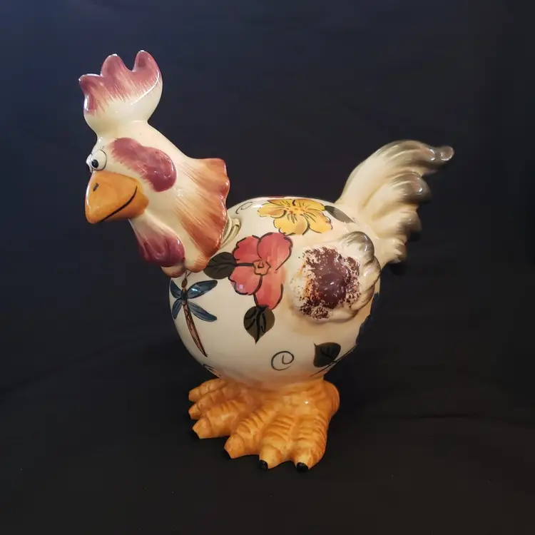 #01 Chicken Coin Bank Bobble Head Nodder Ceramic Rooster Hen Unbranded 10" Long READ