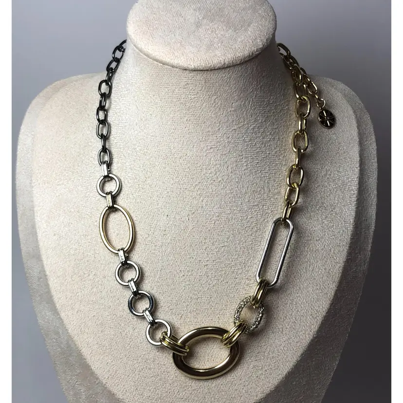 Signed RJG Graziano 18-20" Multicolor Chain Link Necklace Adjustable Crystals