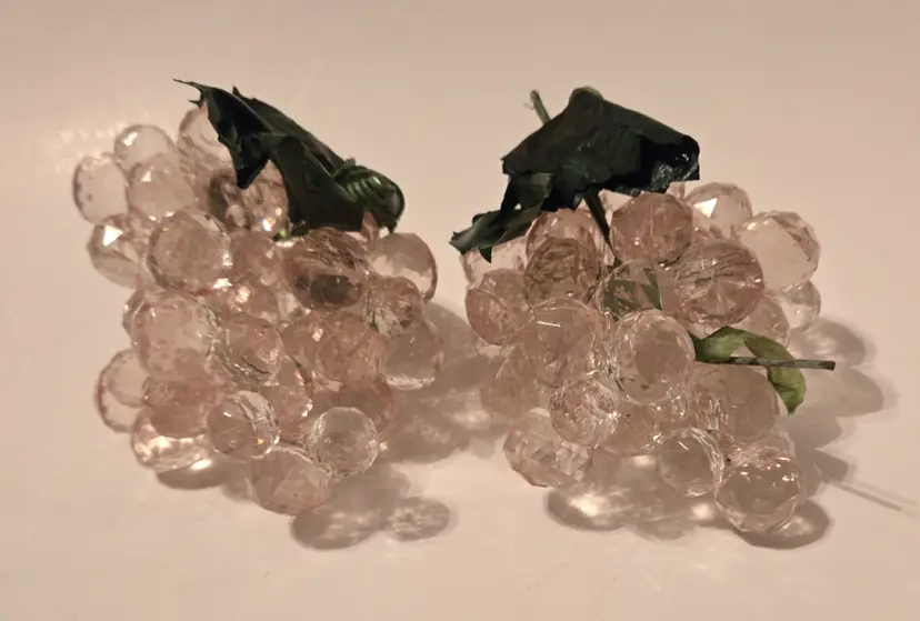 Vintage MCM Lucite Grape Clusters Faceted Pale Pink Lot of 2 Acrylic Faux Fruit