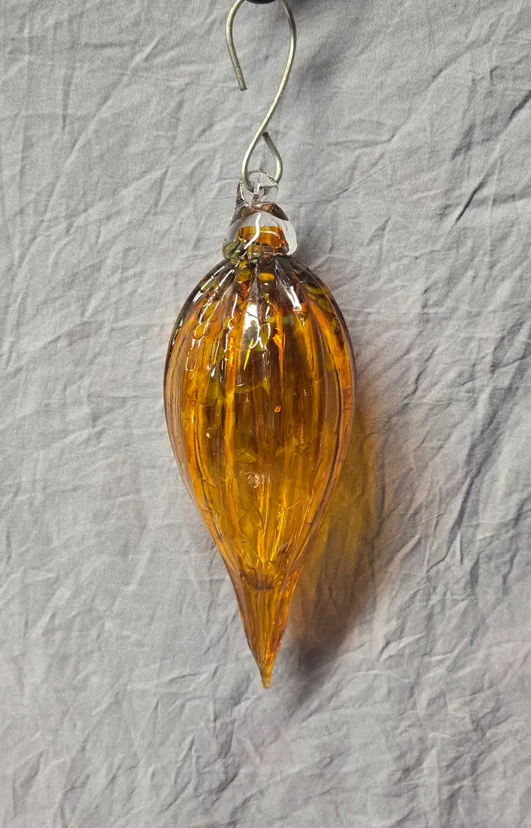 7" Handblown Amber Glass Ornament