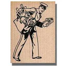 Postman Delivering Letters And Packages Rubber Stamp