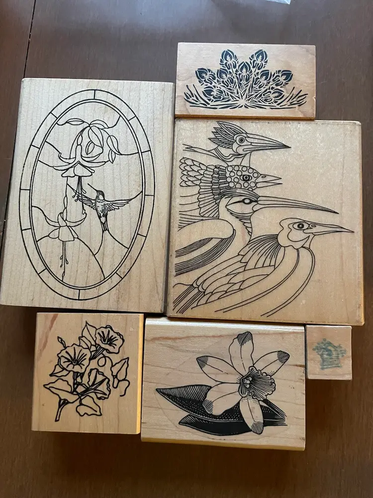 Vintage Avian Floral Rubber Stamps - Set Of 6
