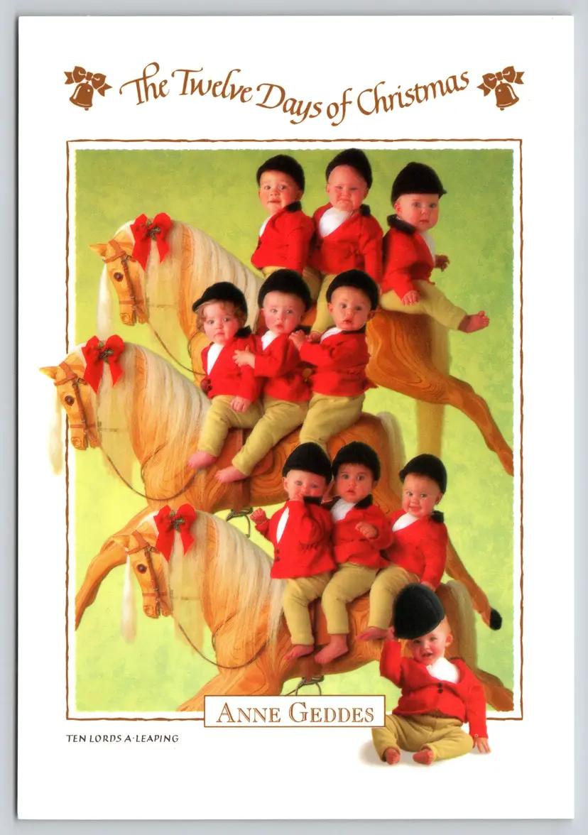 Postcard Ten Lords A-Leaping Baby's Twelve Days of Christmas Anne Geddes 1995 - 14568