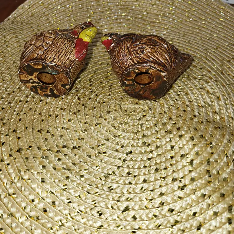 Vintage Brown Rooster and Hen Shakers