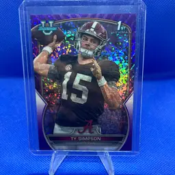 Ty Simpson 2022 Bowman Chrome U Purple Speckle 1st /399 Alabama Crimson Tide