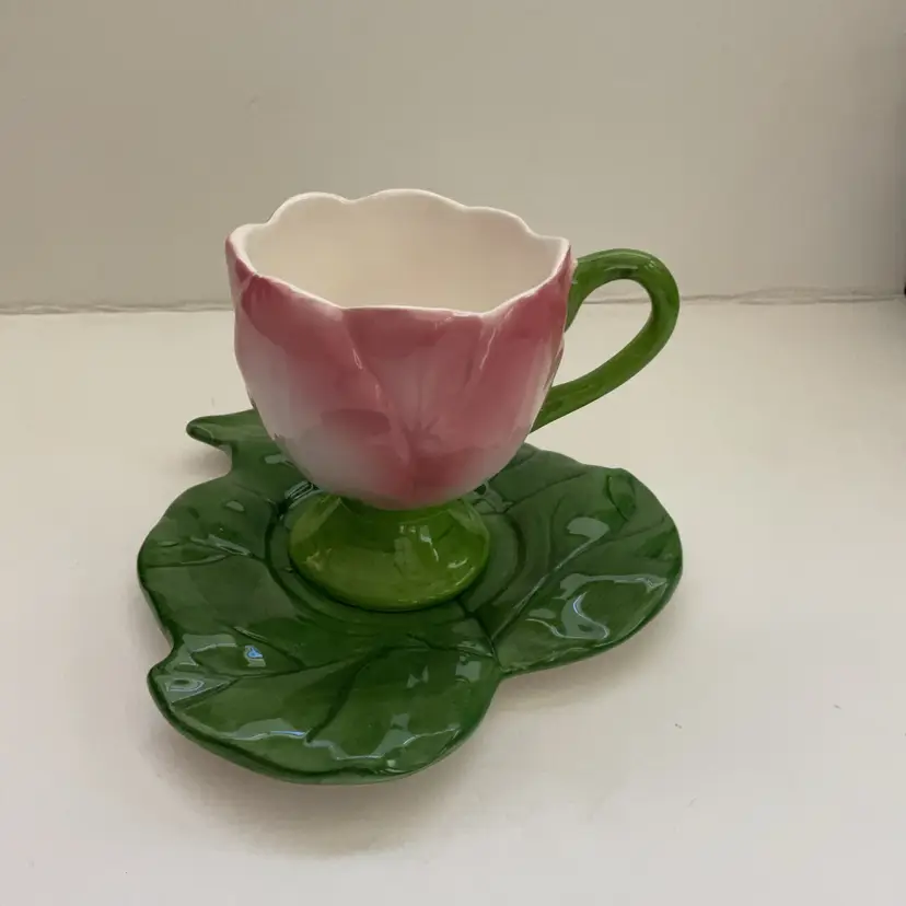 Water Lily & Pad Cup And Saucer - Mismatched