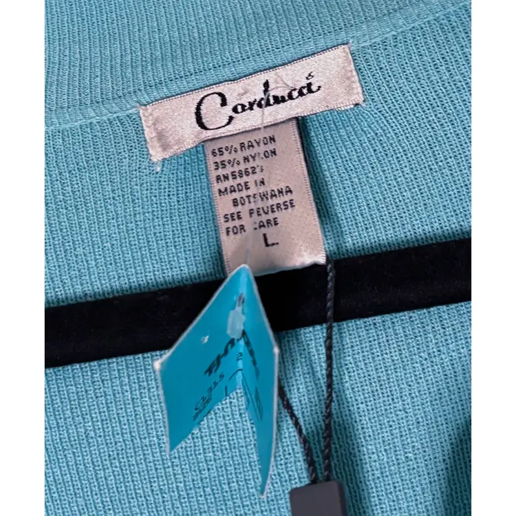 Vintage Corducci Light Blue Black Trim Cardigan Sweater Large New NOS Old Money
