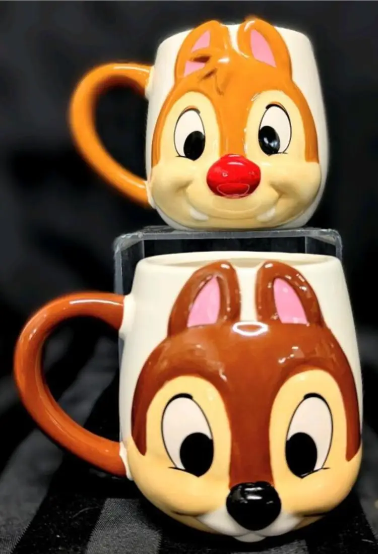 Adorable Pair Disney CHIP & DALE Ceramic Character Coffee Mugs, 4" Tall, No Chips or Cracks