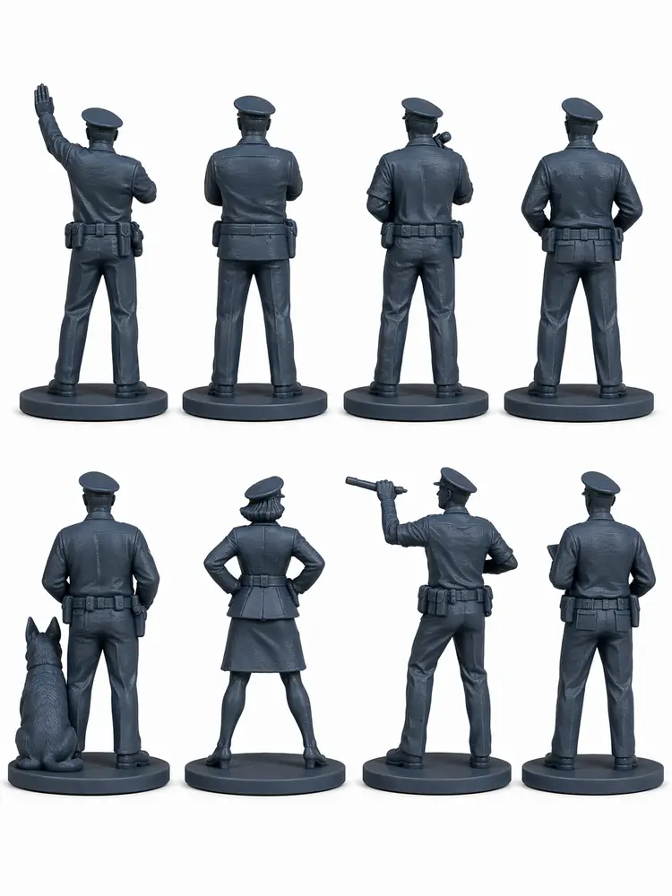 Police Figures – 8 Unpainted Resin Officers for Model Railroad, Diorama & Painting 28mm
