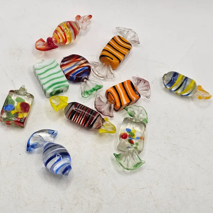 Handmade glass candy multi Swirl designs 10 pieces