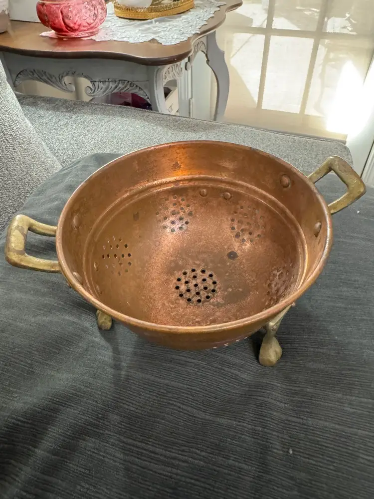 Vintage Copper Colander With Brass Feet