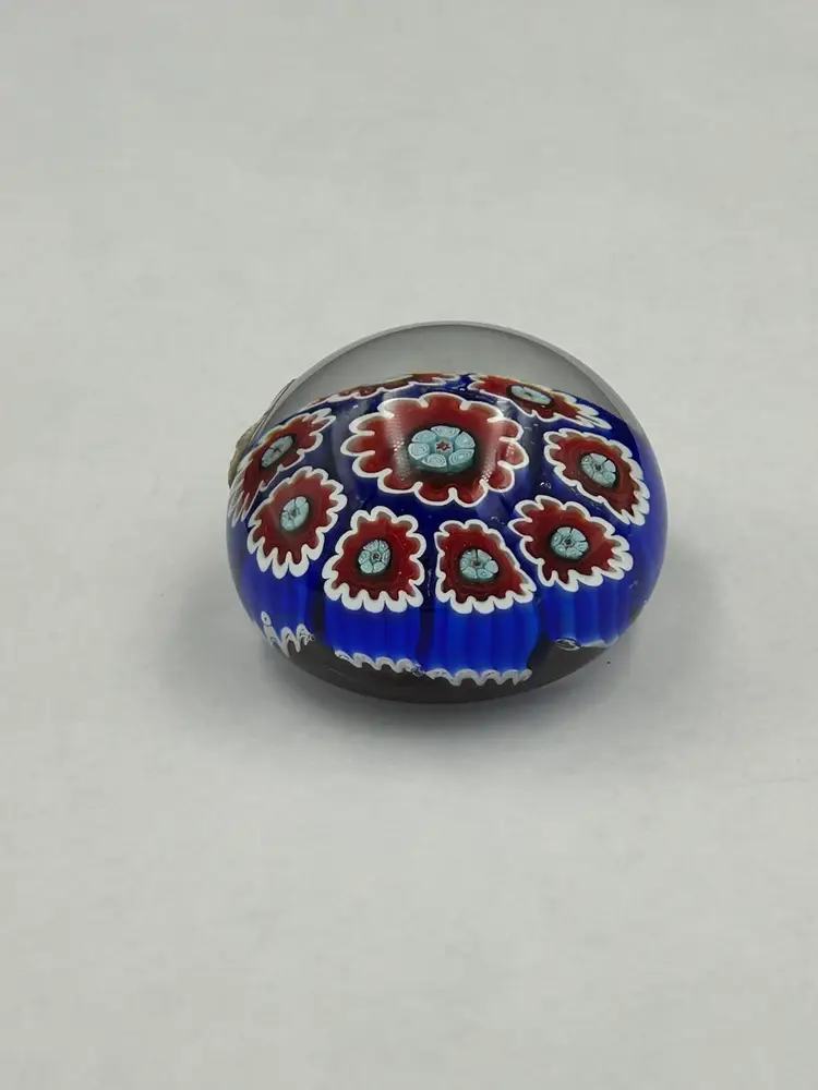 Small Murano Millefiori Glass, Paperweight, Red, White, And Blue
