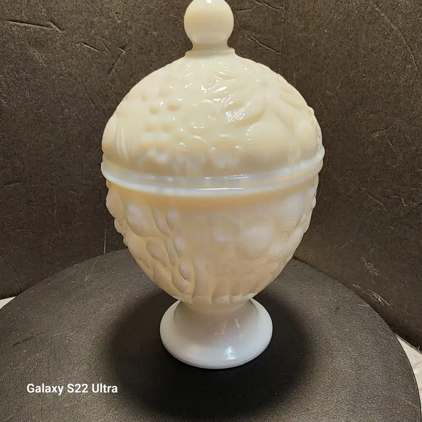 Vintage - Avon - White Milk Glass - Pedestal Compote Candy Dish - With Lid