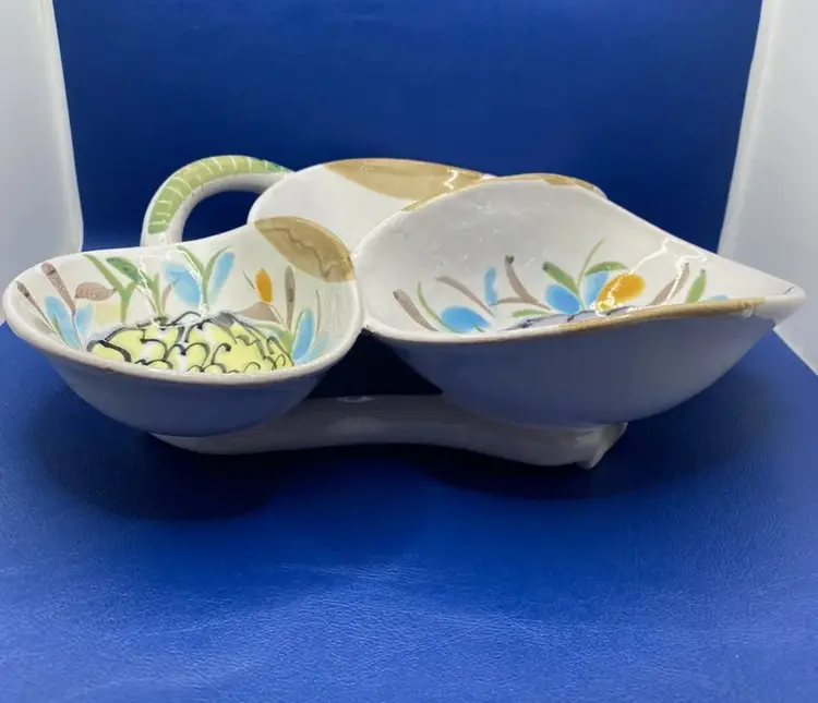 Made in Italy Multicolor Glazed 3 Bowl Clay Nut Fruit Appetizer Serving Plate