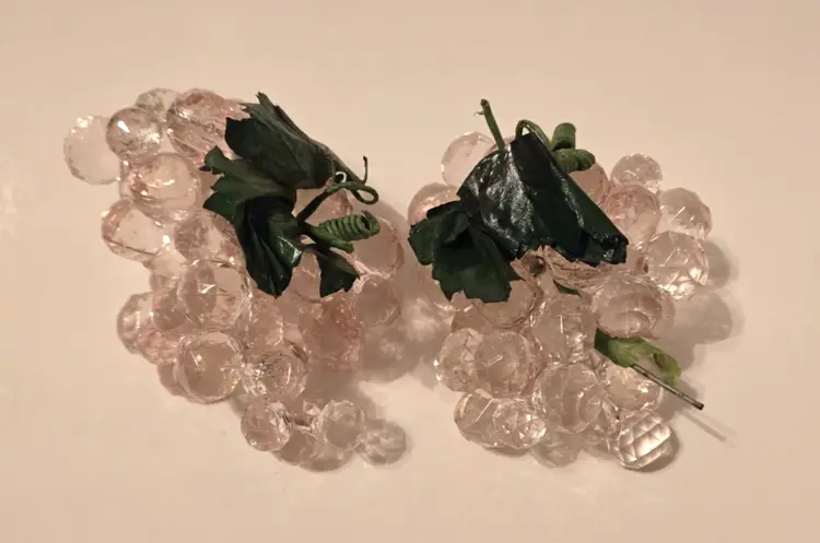 Vintage MCM Lucite Grape Clusters Faceted Pale Pink Lot of 2 Acrylic Faux Fruit