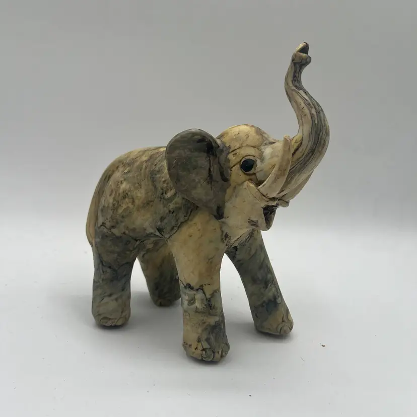 Vintage Crushed Oyster Shell Elephant Sculpture - Trunk Up for Good luck