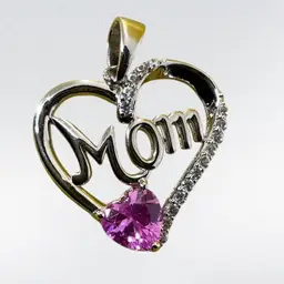#41 .925 Pink / White Sapphire Mom Pendant 1”