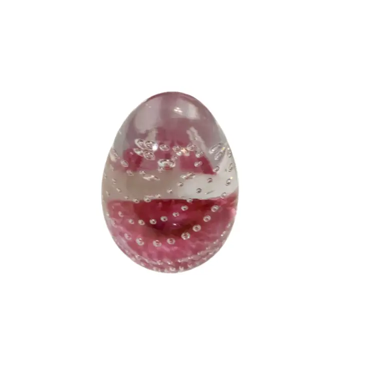 VM Studio USA Pink Controlled Bubbles Drop Center Signed Dragons Egg Paperweight - 2”