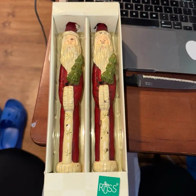 Vintage Russ Berrie & Company Holiday Candles  2 Santa Claus Taper Candles