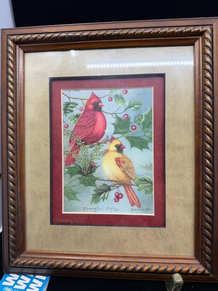 2 Wood Framed Limited Edition Prints By Pennington Cardinals & Blue Birds 221/900