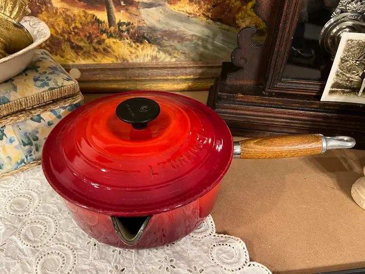 Le Creuset Lidded Sauce Pan Red With Wood Handle
