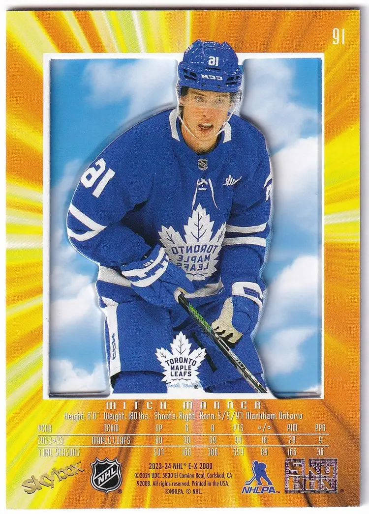 2023-24 E-X2000 #91 Mitch Marner Toronto Maple Leafs Hockey Card