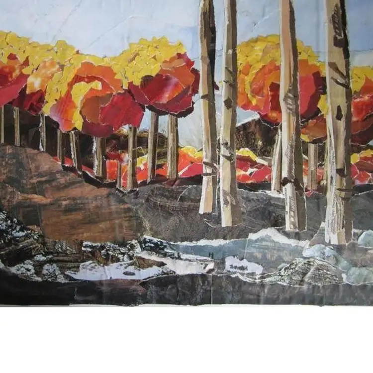 "Aspens by the Great Colorado River" paper collage 11" x 14"