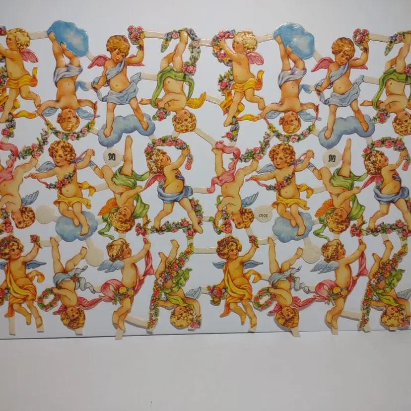 Vintage Diecuts Cherubs Scrap Paper EAS Germany 24 Attached 2" Winged Angels