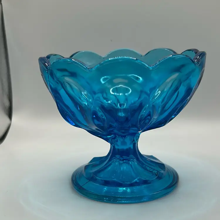 #01 - Vintage Anchor Hocking, Fairfield, Laser, Blue Glass Pedestal Bowl