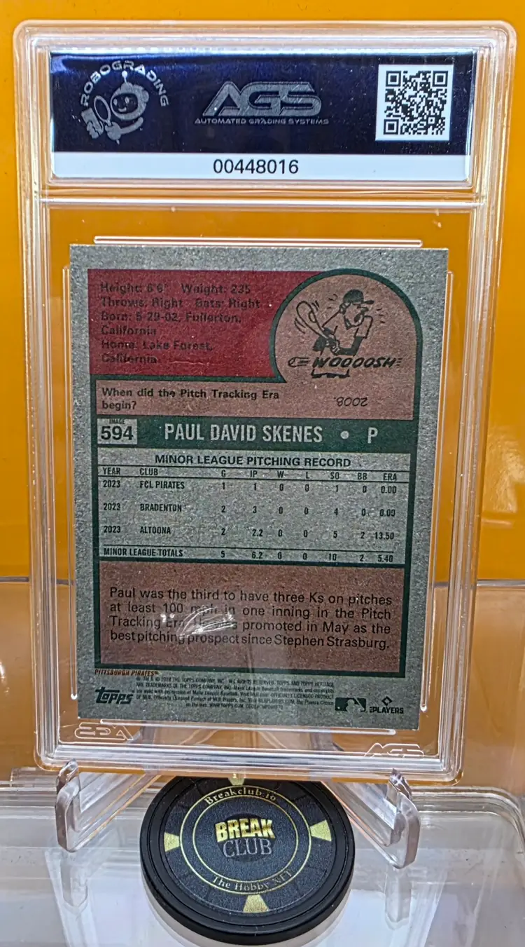 Paul Skenes 2024 Topps Heritage Image Variation #594 Rookie AGS Graded 8 Pittsburgh Pirates