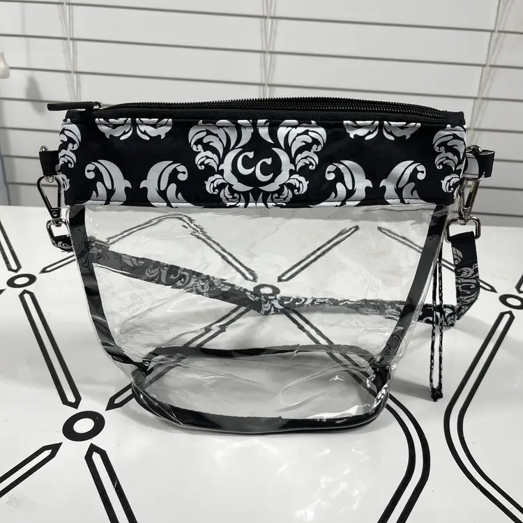 Clear Stadium Travel Crossbody Bag Black White Damask Concert Game Day