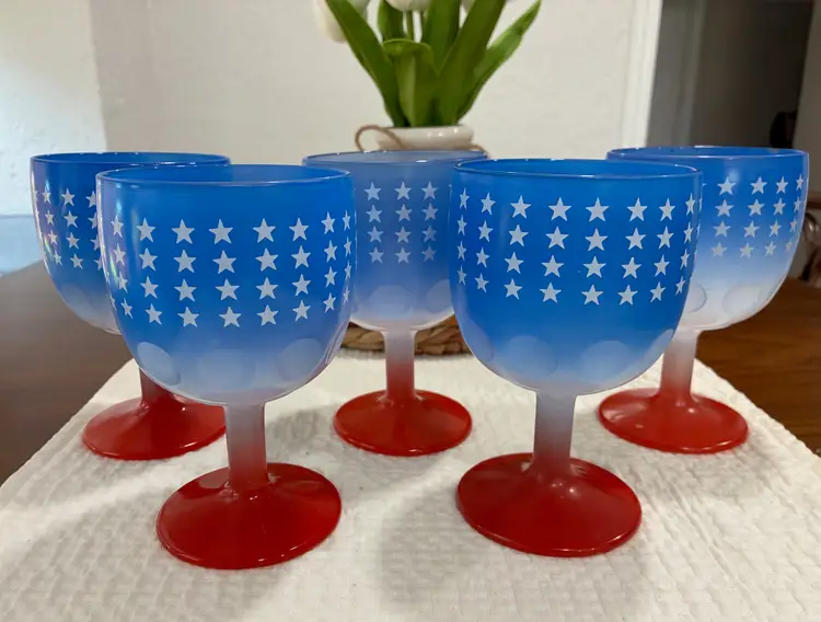 Vintage Bartlett Collins Patriotic Americana Goblets USA Stars & Stripes - x5