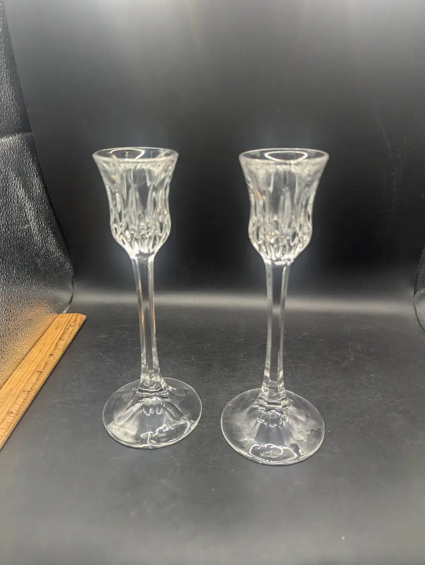 This is a stunning Vintage GORHAM ALTHEA CRYSTAL 8" CANDLESTICK 2 VINTAGE GERMANY CANDLE HOLDERS