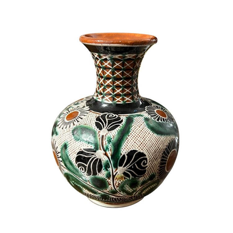 Vintage Tonalá Pottery Vase Hnos Bernabe – Mexico Hand-Painted Birds & Flowers